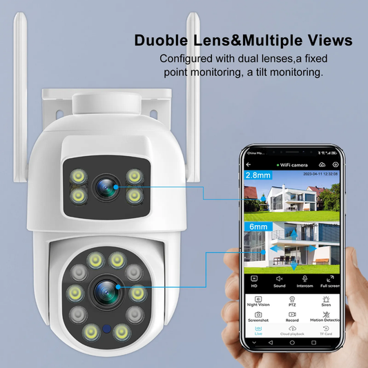 6MP Wifi Ptz Camera Dual Lens Dual Screen Ai Human Auto Tracking Wireless Security Camera 360 Outdoor Security Protection