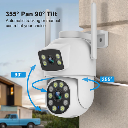 6MP Wifi Ptz Camera Dual Lens Dual Screen Ai Human Auto Tracking Wireless Security Camera 360 Outdoor Security Protection